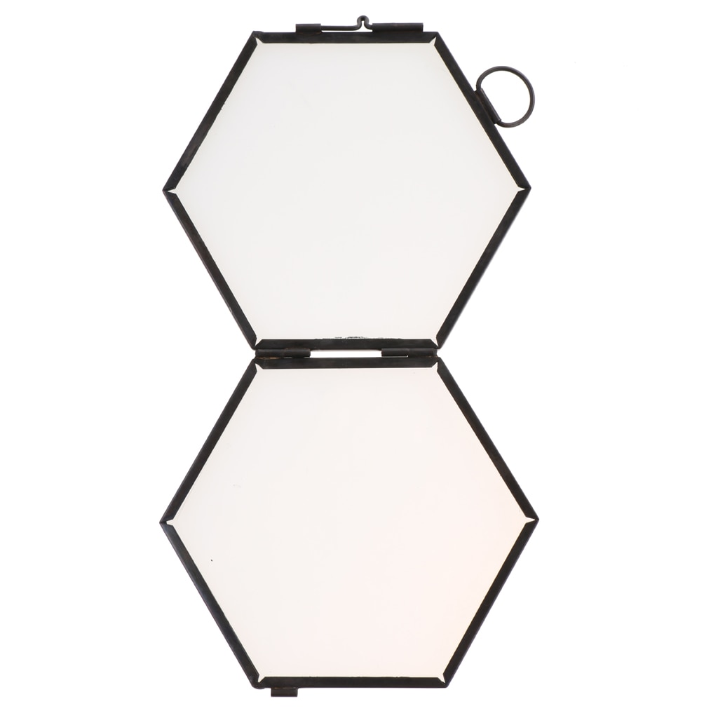 Hanging Metal Glass Vintage Hexagon Photo Picture Frame Keepsake for Home Decoration 8.8x8.5cm - Gold/ Black