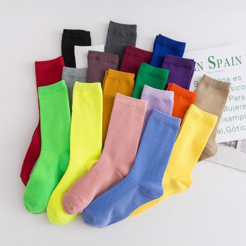 Women Japanese Korea High School Girls High Socks Loose Solid Colors Double Needles Knitting Cotton Long Socks