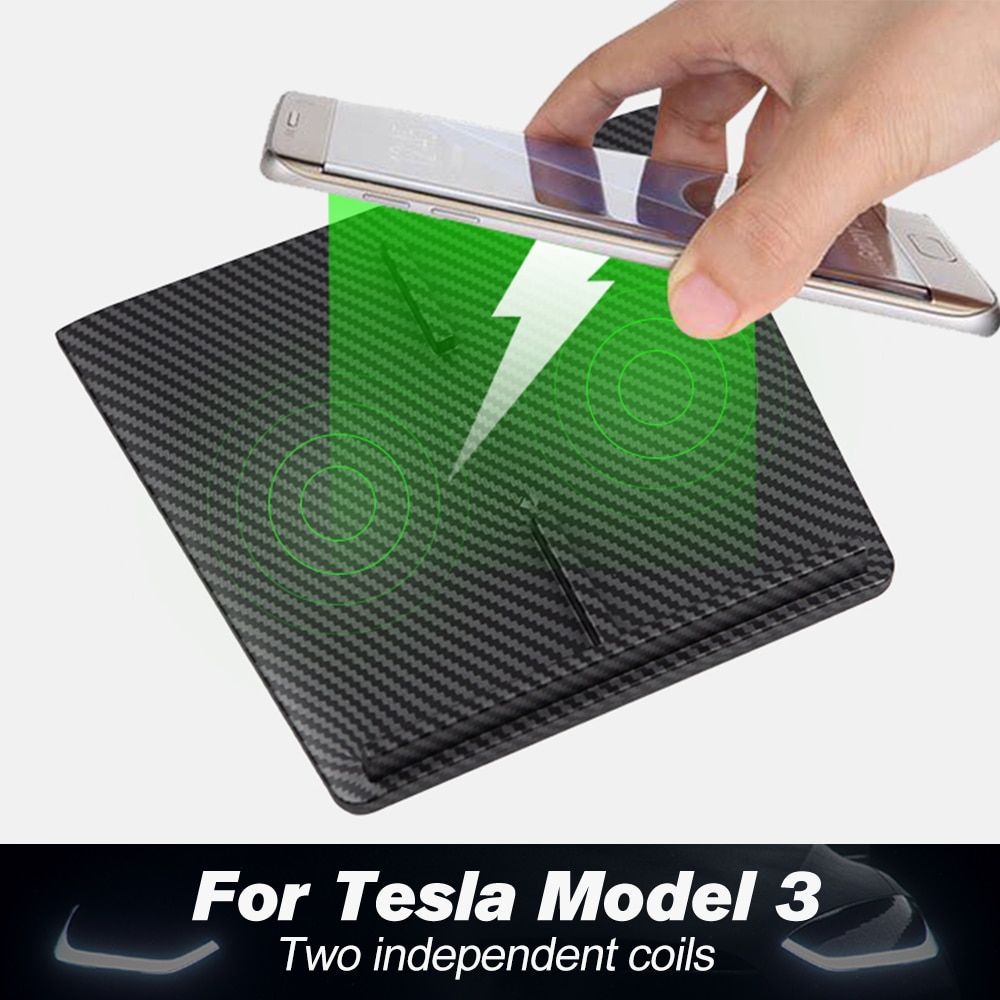For Tesla Model 3 Y USB Ports Fast Charger Dual Phones Accessories Model3 Car Wireless Charger Carbon ABS Model Three