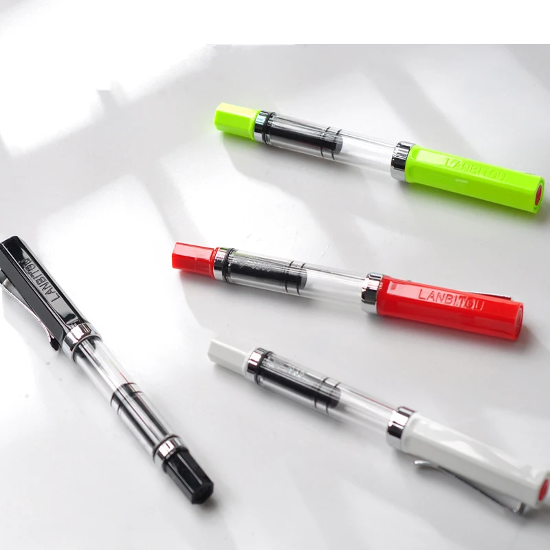 Pluma transparente de plástico para caligrafía para práctica estudiantil, punta con capucha de 0,5mm y Punta de 0,38mm, útiles escolares con tinta de Color: Juego de bolígrafos