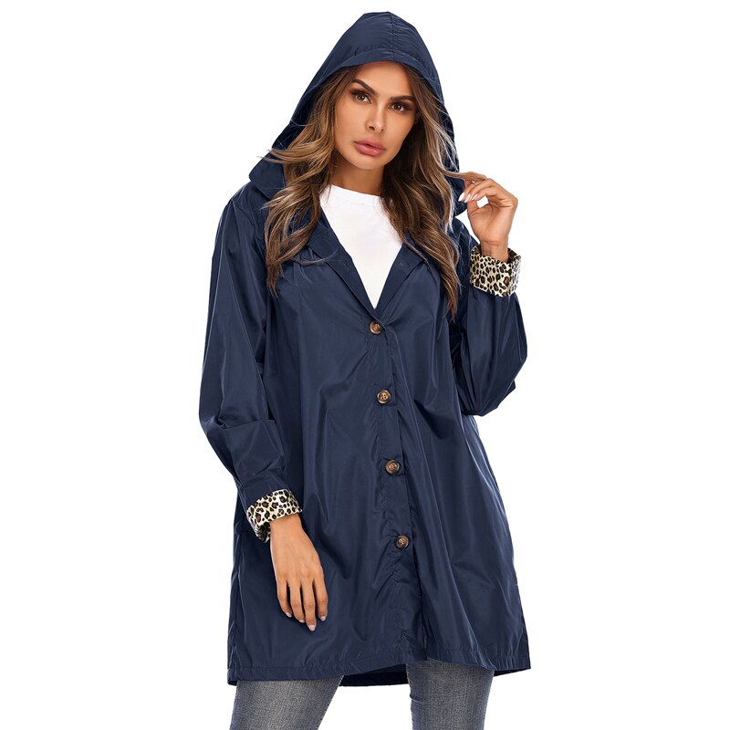 Kvinder vindjakke udendørs vandtæt regnfrakke jakke med hætte mellemlængde letvægts cykeljakke bjergbestigningsdragt: 03 / M