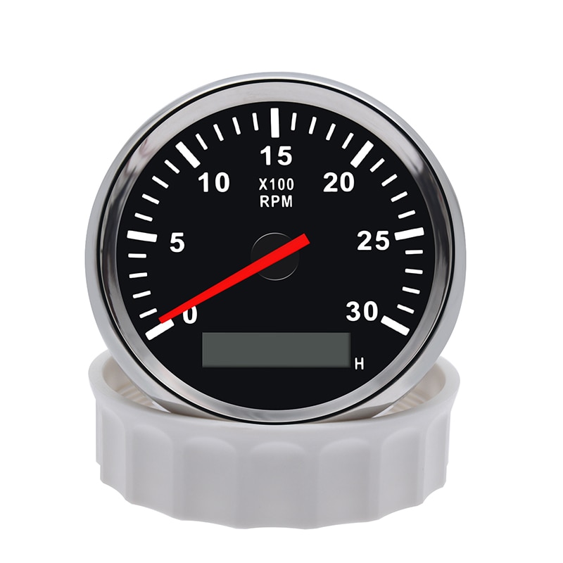 85Mm Auto Tacho Sensor Marine Tacho Meter Met Lcd Urenteller 3000 Rpm Boot Toerenteller Voor Motorfiets Truck 12V/24V Rode Backlight