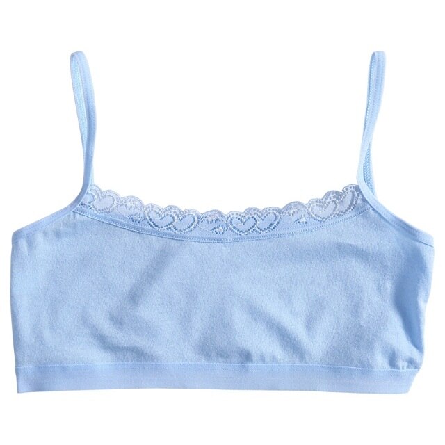 Young Girls Lace Bra Puberty Teenage Soft Cotton Underwear Training Bra Clothing: Blue