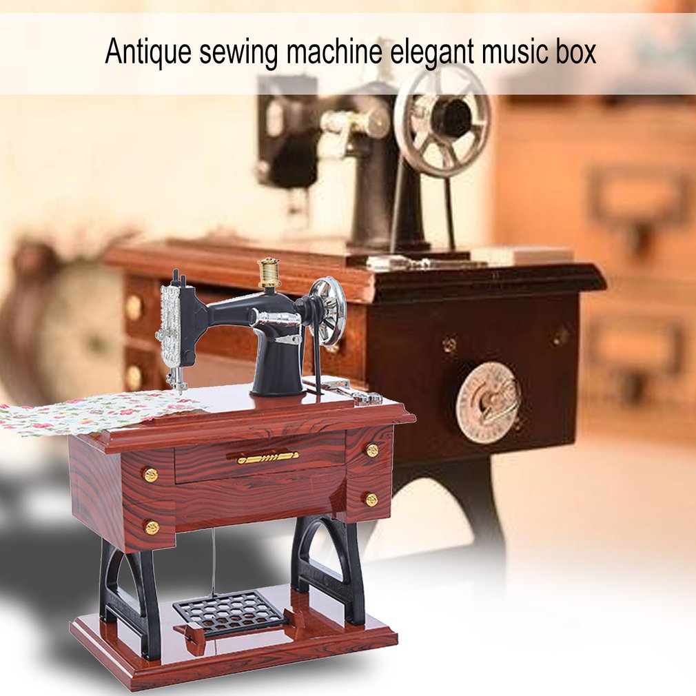 Máquina de coser antigua, caja de música , caja de música Retro similar a la madera, decoración china, de San Valentín