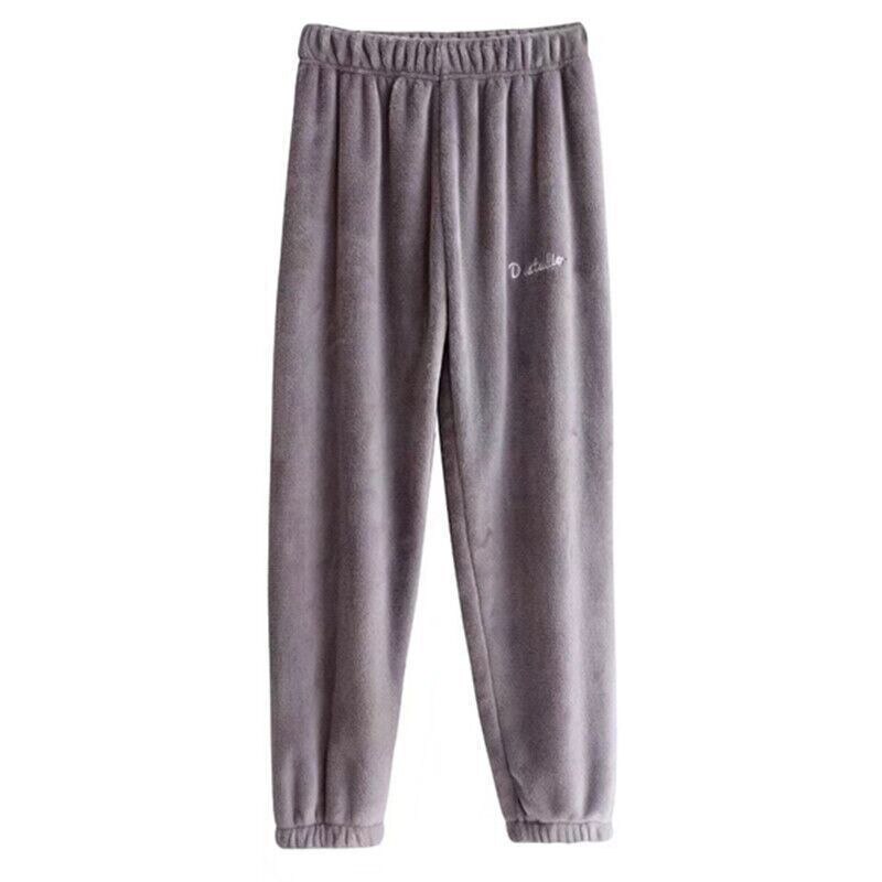 Women Autumn Winter Warm Plush Fleece Long Sleep Pants Homewear Pajamas Soft Flannel Thick Sleepwear Trousers: Gray