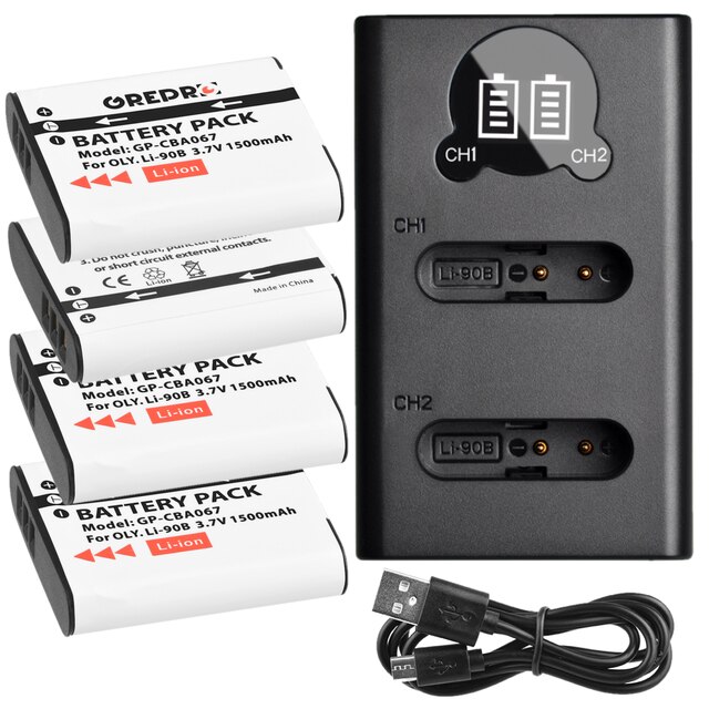 Batterie 1500mAh Li-92B + chargeur Li 90B Li92B avec type-c pour Olympus duty Li-90B TG-5 TG-4 TG-6 SH-1 SH-2 SH-60 SH-5: 4B with Charger