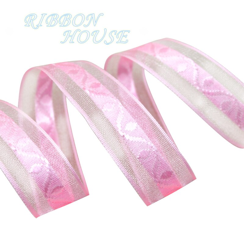 3/4 ''(20Mm) Roze Organza Lint Gekleurde Mooie Jacquard Serie Wrap Linten