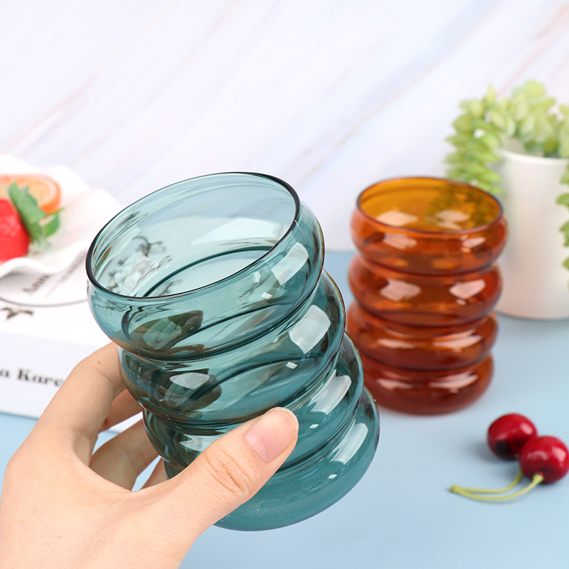 Water Bottle Wave Shape Glass Cup Heat-resistant Drinkware Home Stained Glass Bottle