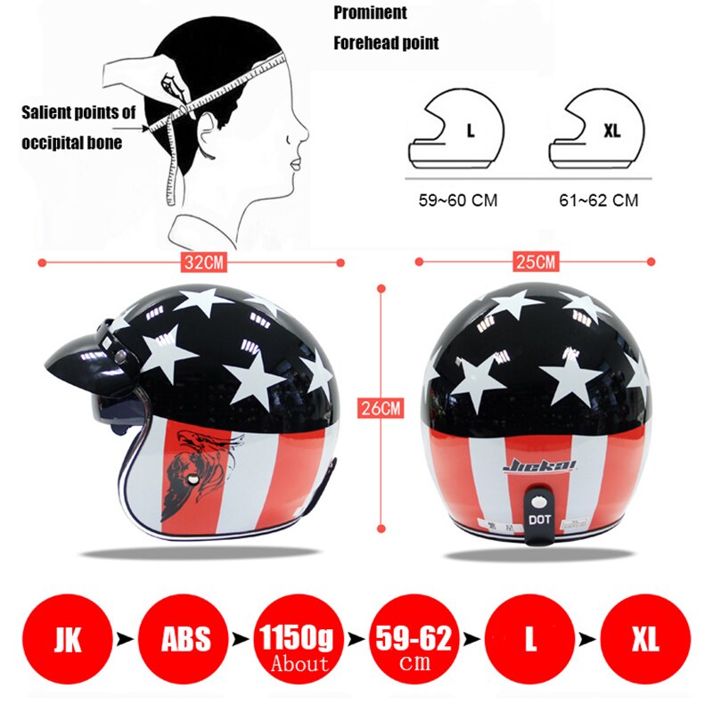 JIEKAI – demi-casque De Moto, accessoires De Moto, ouvert au visage, Jet Vintage, Scooter, Ski, 3/4