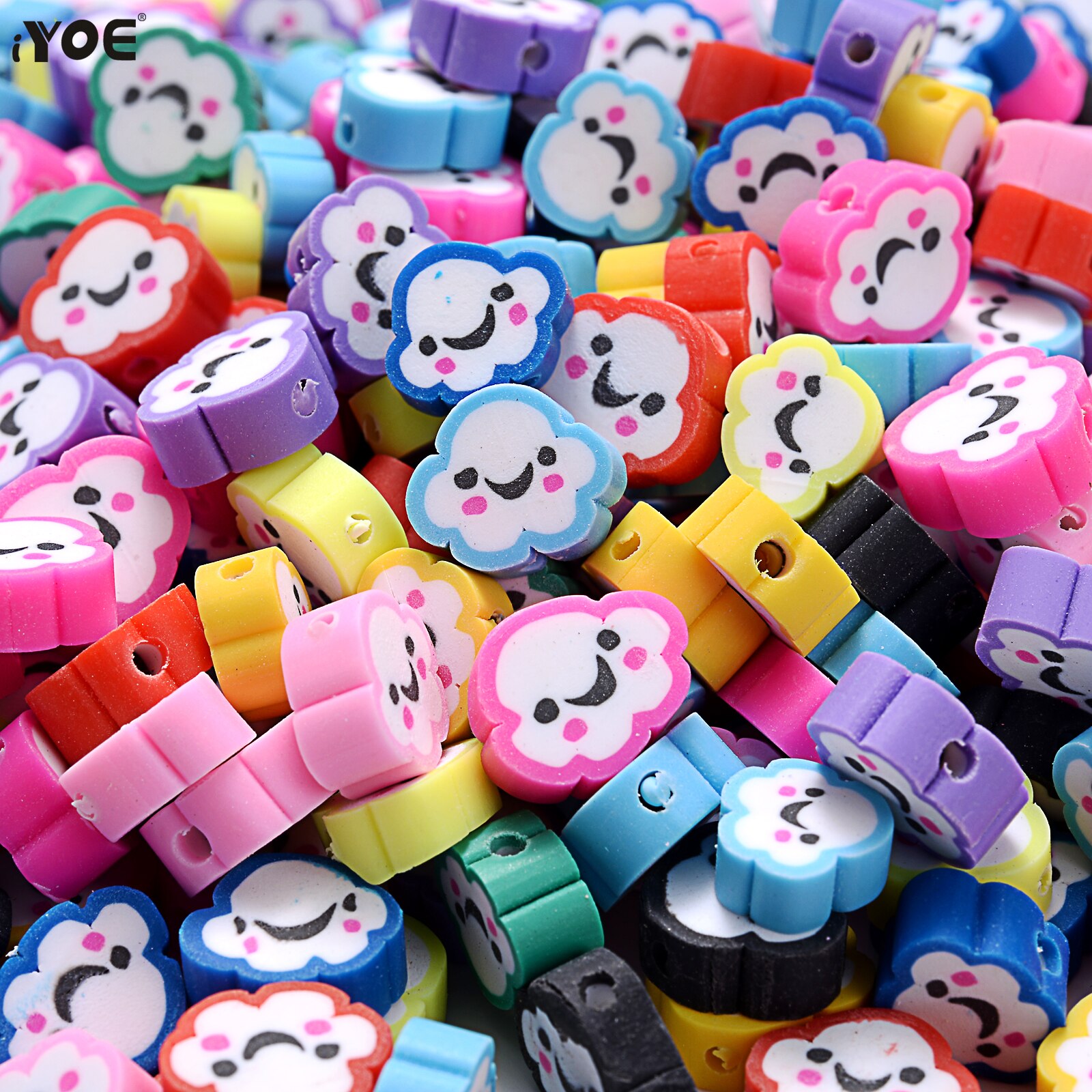 iYOE 30/50/100pcs Cute Cartoon Cloud Beads Smiley Clay Spacer Beads For Making Bracelet Earring Necklace Pendant