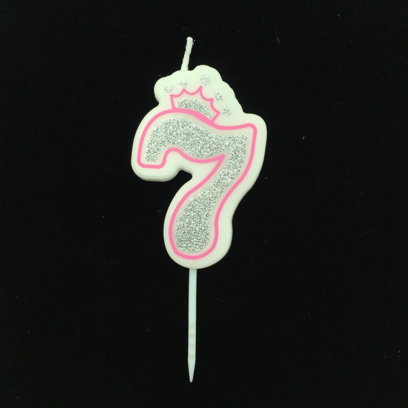 Bougie couleur argent chiffres brillant 0 à 9 ans pour gâteau joyeux anniversaire, couronne en forme de couronne pour mariage et fête pour enfants et adultes: Pink 7