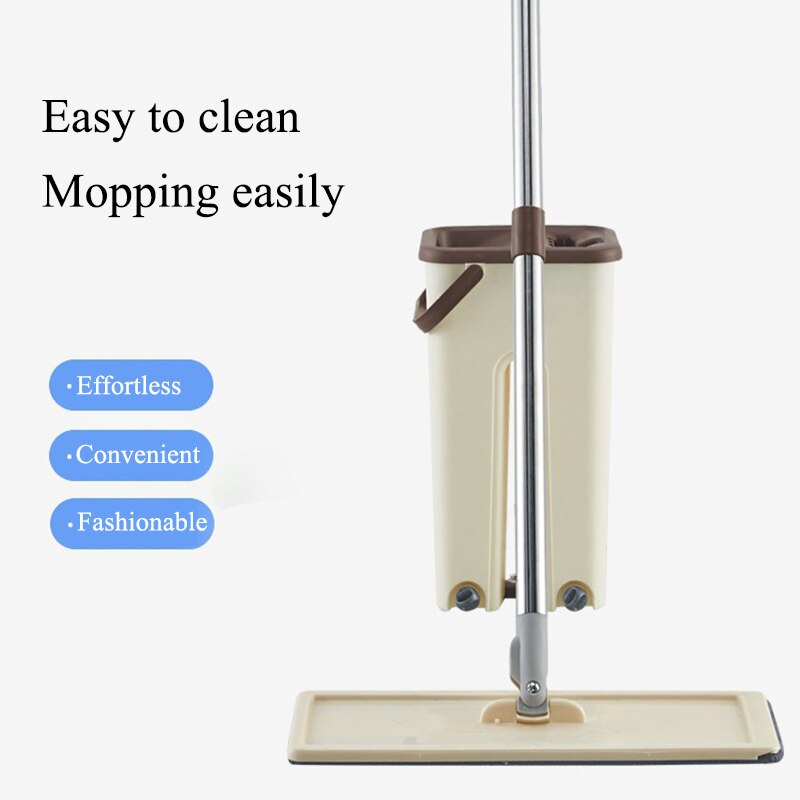 Flat Hand Free Wringing Squeeze Mop with Bucket Floor Cleaning Mop of Microfiber Mop Cloth Wet Dry For Kitchen Tile Wooden Floor