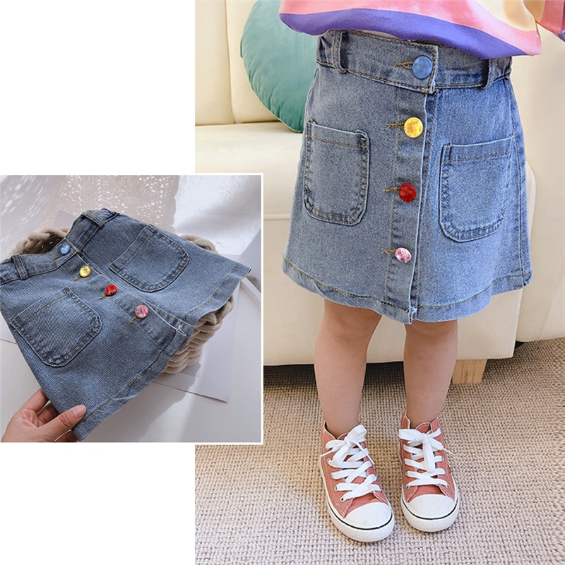 Falda vaquera para niñas, faldas informales con botones de colores, ropa para bebés, 2, 4, 5, 6, 7 y 8 años