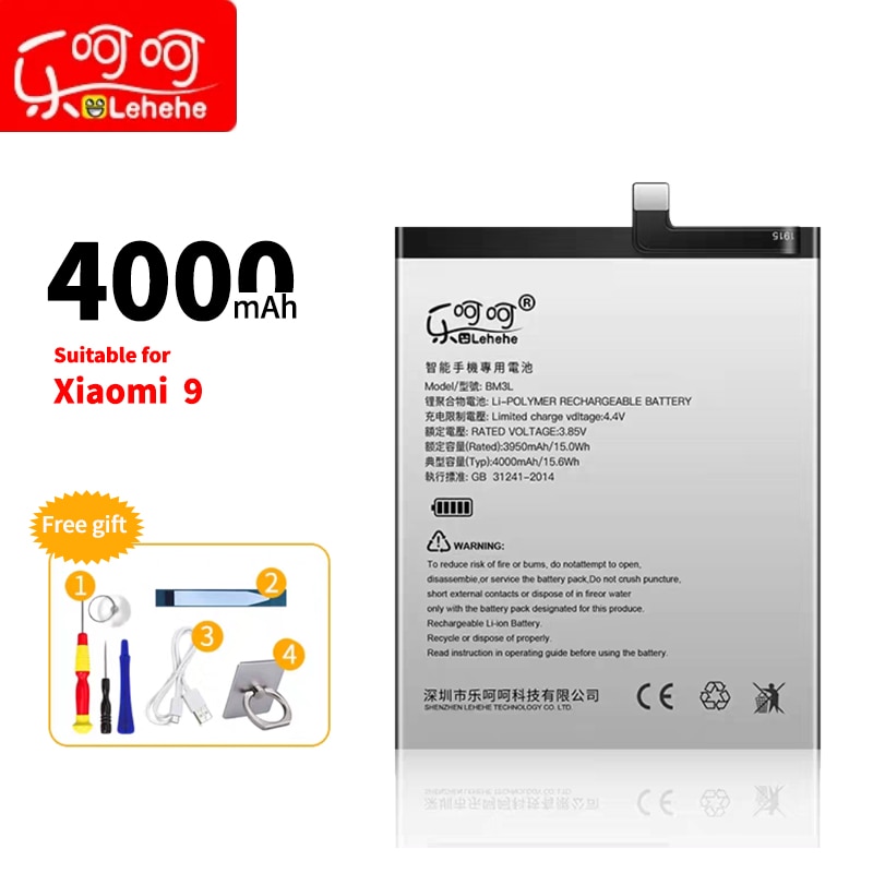 Lehehe BM3L Batterij Voor Xiaomi 9 Grote Capaciteit 4000 Lithium Ion Polymeer Vervangende Batterij Met Gratis Removal Tool