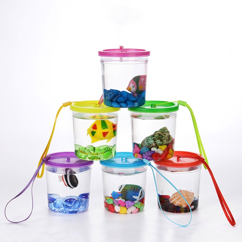 Mini pecera portátil de plástico, Pez transparente de acuario para tortuga Betta, Medusa, Kit de iniciación