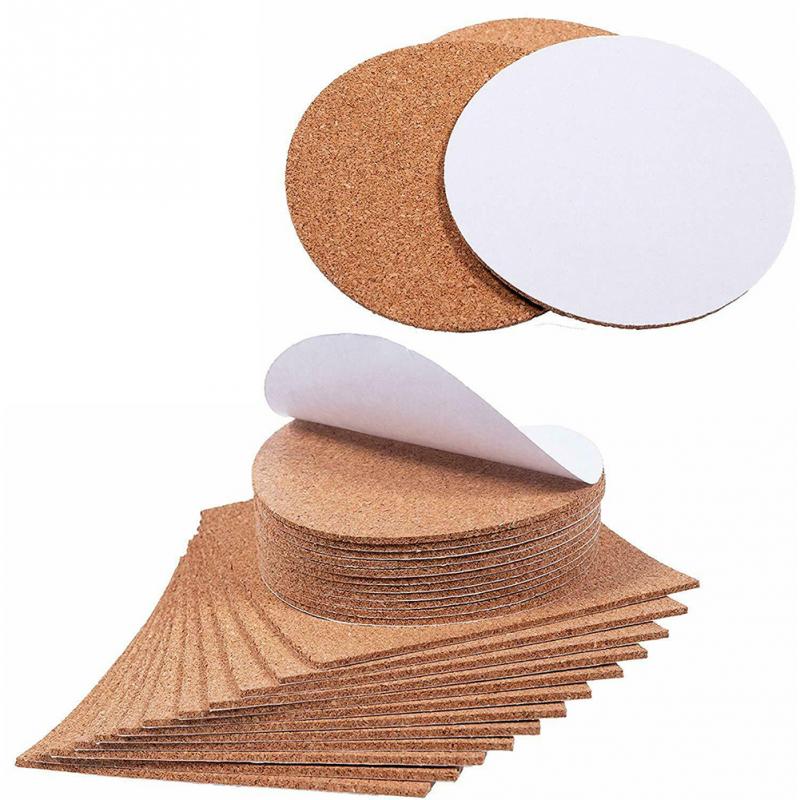 50pcs Pad Reusable Drink DIY Table Decor Kitchen Insulation Crafts Squares Round Self Adhesive Cork Coaster Cup Mat Mini Board