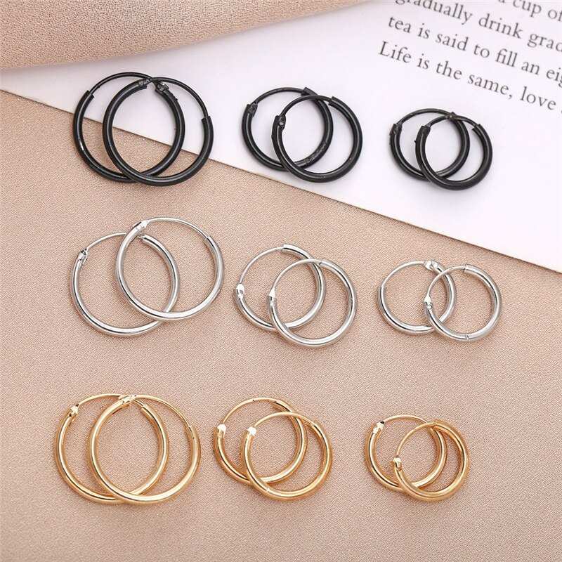 1 par de pendientes de acero quirúrgico para mujer y niña, aretes de aro redondos simples, Pendientes colgantes de hélice Punk, de joyería