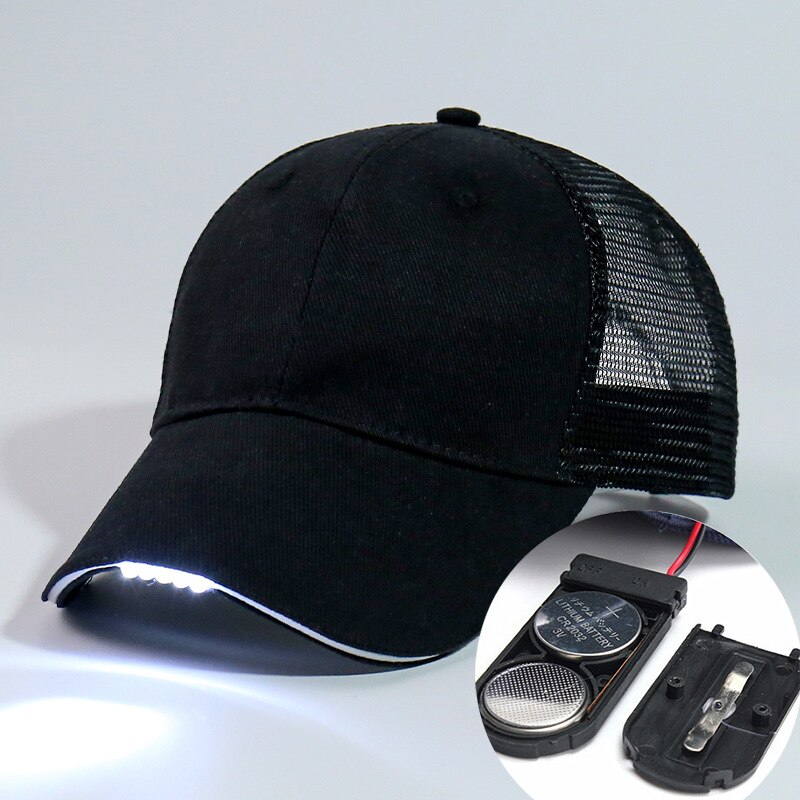 Chapeau lumineux avec lumière Led, casquette de Baseball Rechargeable, tour de tête 53cm-58cm, Camping en plein air, feuille d&#39;érable, riz, pêche de nuit: Battery grid-BK
