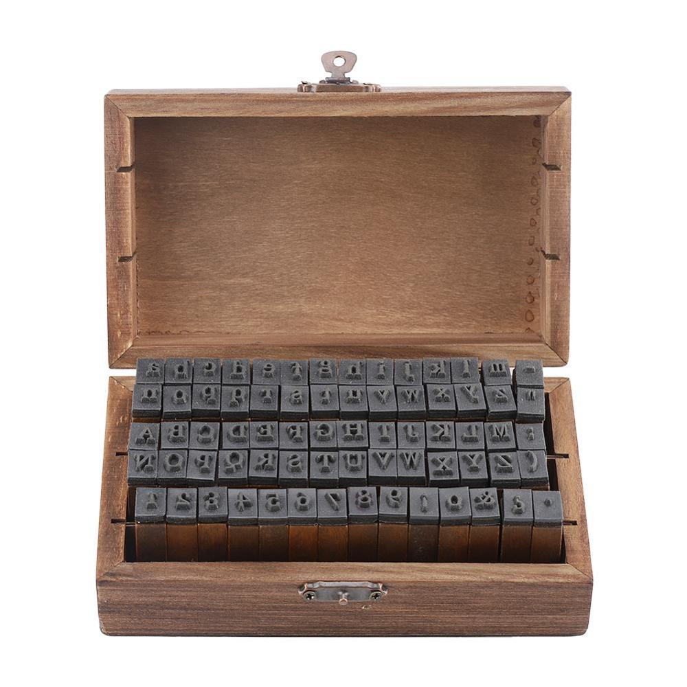70 pièces Vintage bricolage numéro et Alphabet lettre bois caoutchouc timbres ensemble avec boîte en bois pour l'enseignement du jeu des fournitures scolaires: Default Title