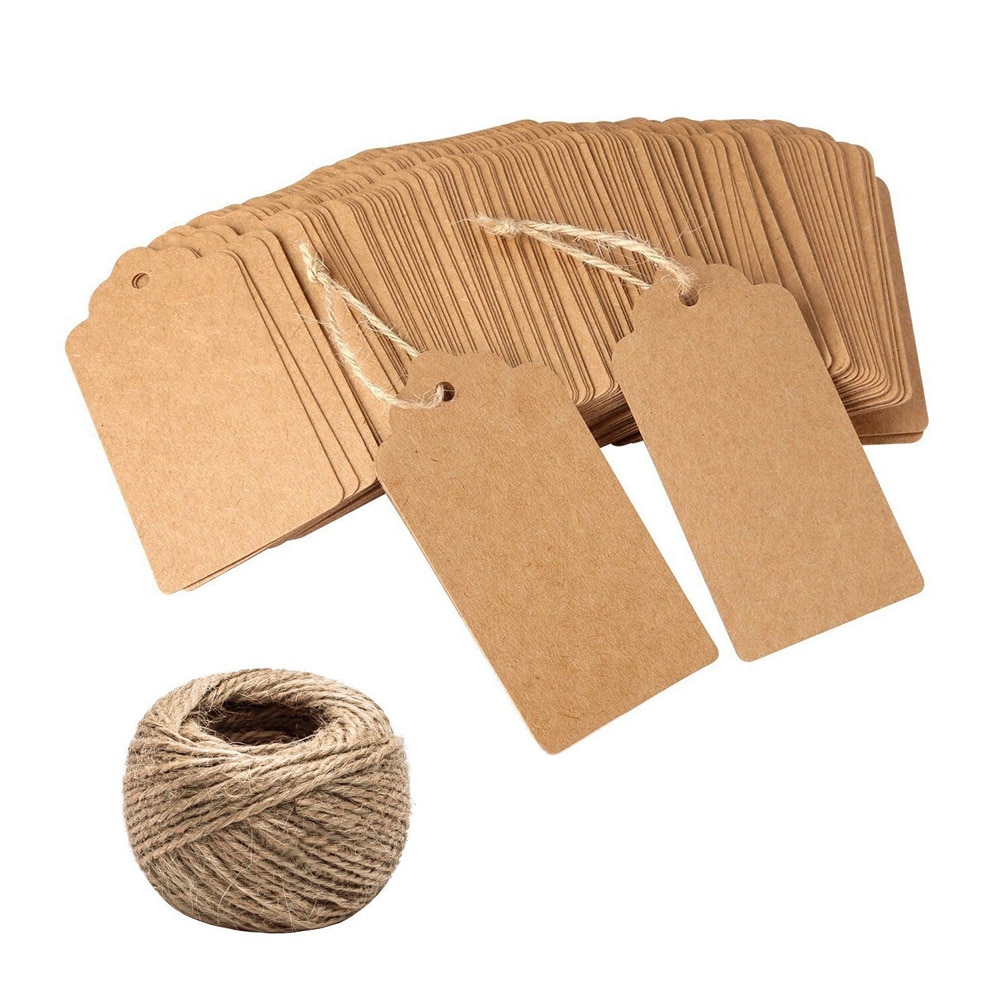 Étiquettes de prix en papier vierge à suspendre, 100 pièces, pour de mariage, magasin, bricolage: Marron