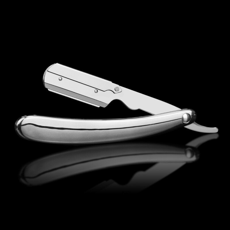 Men&#39;s Shaver Straight Beard Shaving And Care Razor Knife Gold Plating Barber Hairdressing Razor Tool Holder: Sliver