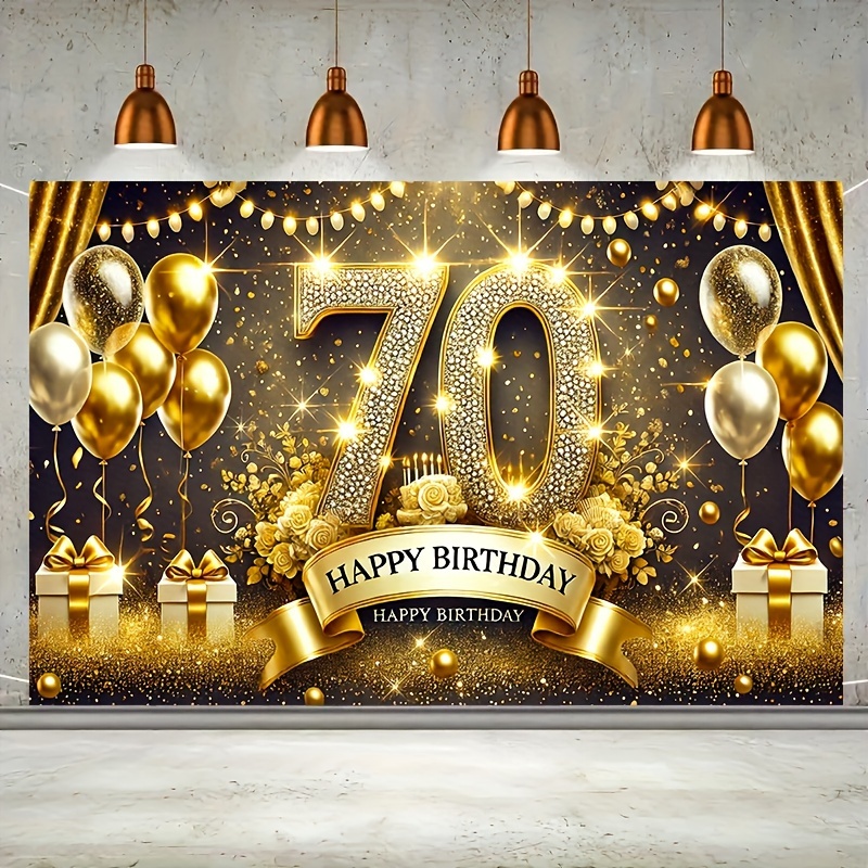 A party banner for the 70th birthday, with gold balloons and , no power required, celebratory background photo props: XL