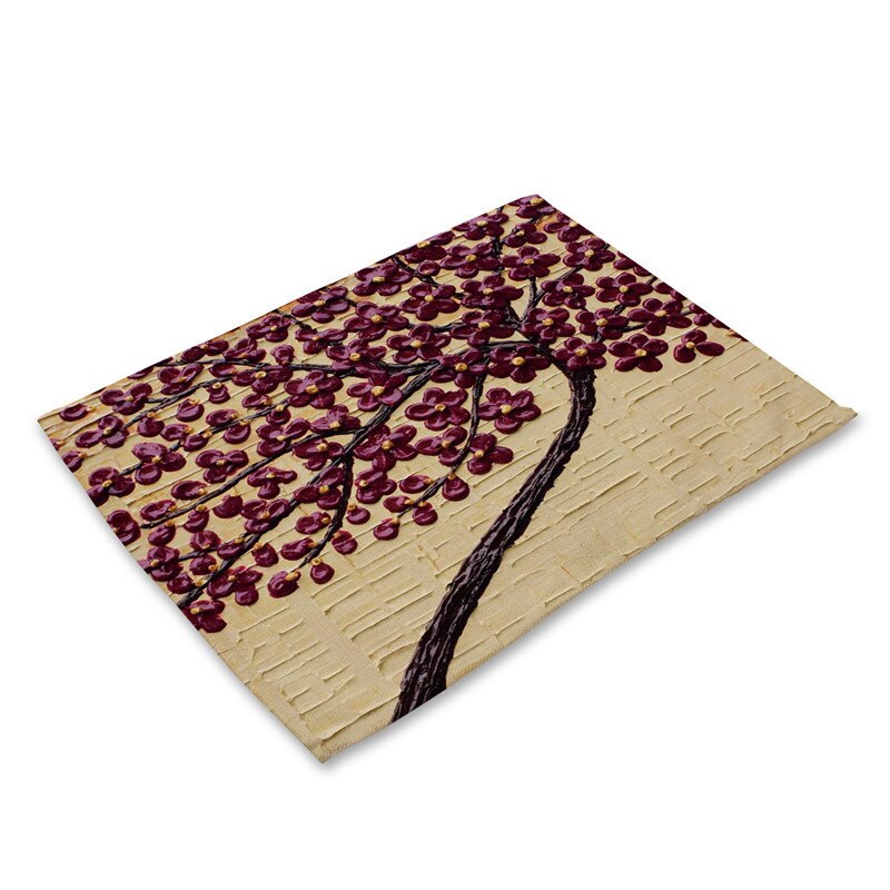 1Pcs Flower Tree Pattern Kitchen Placemat Dining Table Mat Drink Coaster Cotton Linen Pad Bowl Cup Mat 42*32cm Home Decor MP0016: K