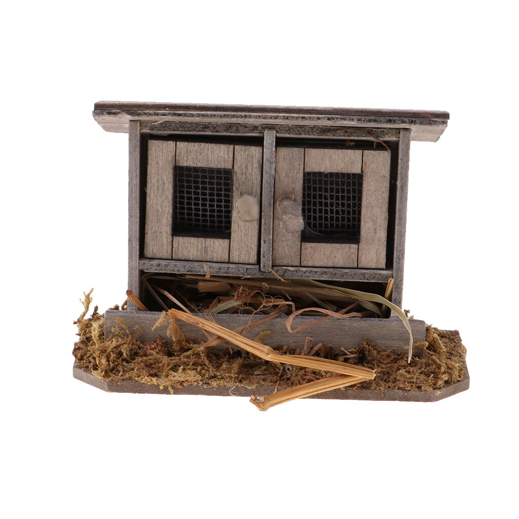 1:12 Vintage Wooden Mini Hen House Chicken Coop Micro Life Scenes Ornaments