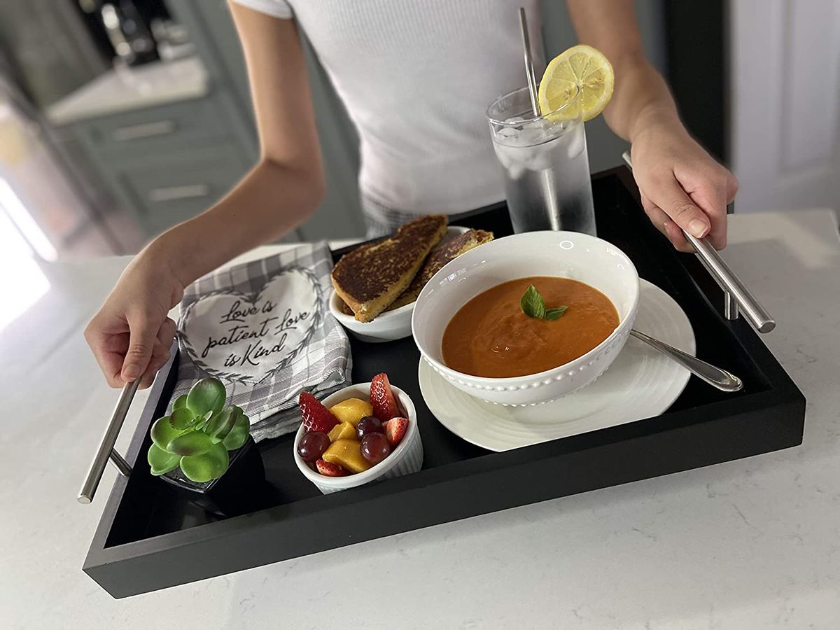 Decorative Coffee Table Tray With Metal Handle -breakfast Bed TV Remote Control Tray Dinner Plates