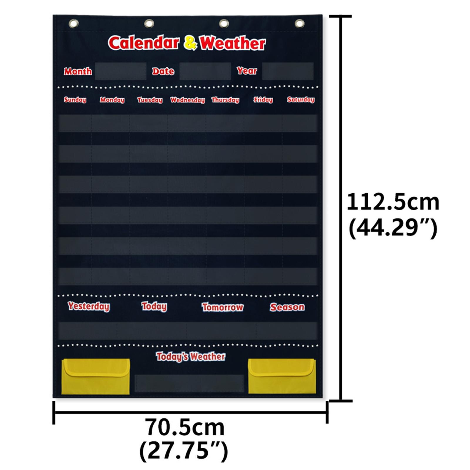 Toddlers Calendar and Weather Pocket Chart Educational Toys &amp; 4 Hooks with 142 Cards for Classroom Nursery Preschool , 44x27"