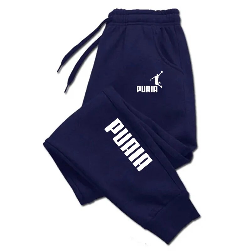 PUAIA Printed Men's Sweatpants Spring Autumn Jogging Trousers Fitness Loose Fit Clothing Solid Color Outfit Streetwear Pants: XL / Blue