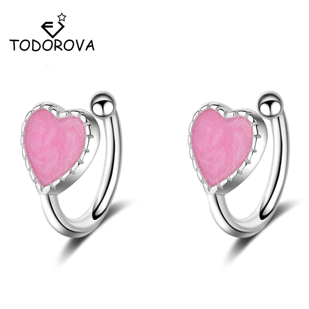 Todorova pink grøn emalje kærlighed hjerte klip på øreringe uden piercing kvinder øreringe uden hul øre klip