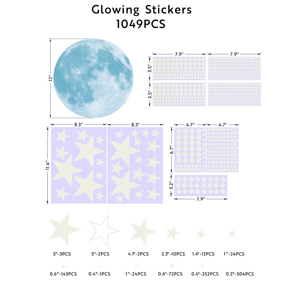 1049 Stuks Lichtgevende Moon &amp; Star Muurstickers Home Decor Diy Decals Kinderkamer Decoratie Fluorescent Glow In The Dark stickers