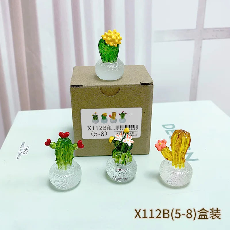 Mini figuritas de Cactus para decoración de escritorio, estatua suculenta, planta de bonsái en maceta, micropaisaje: Azul cielo