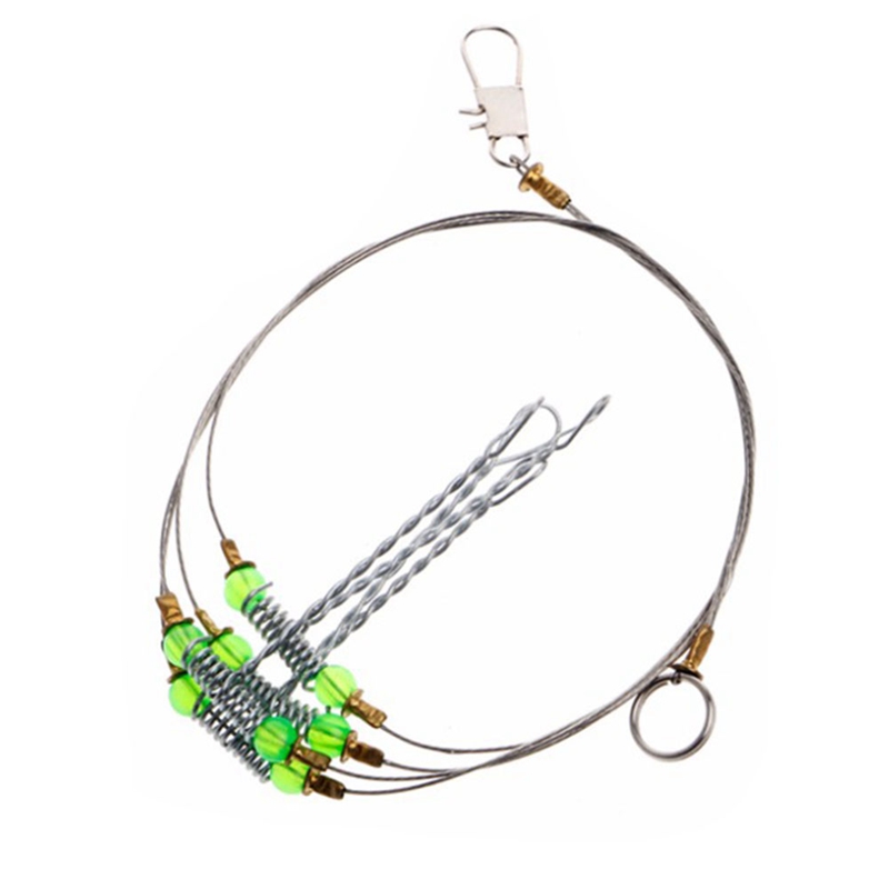 10 Pcs Fishing Hooks Anti-Winding Swivel String Sea Fishing Hook Steel Rigs Wire Leader Fish Hooks (5 Pcs 4 Steel Wires &amp; 5 Pcs