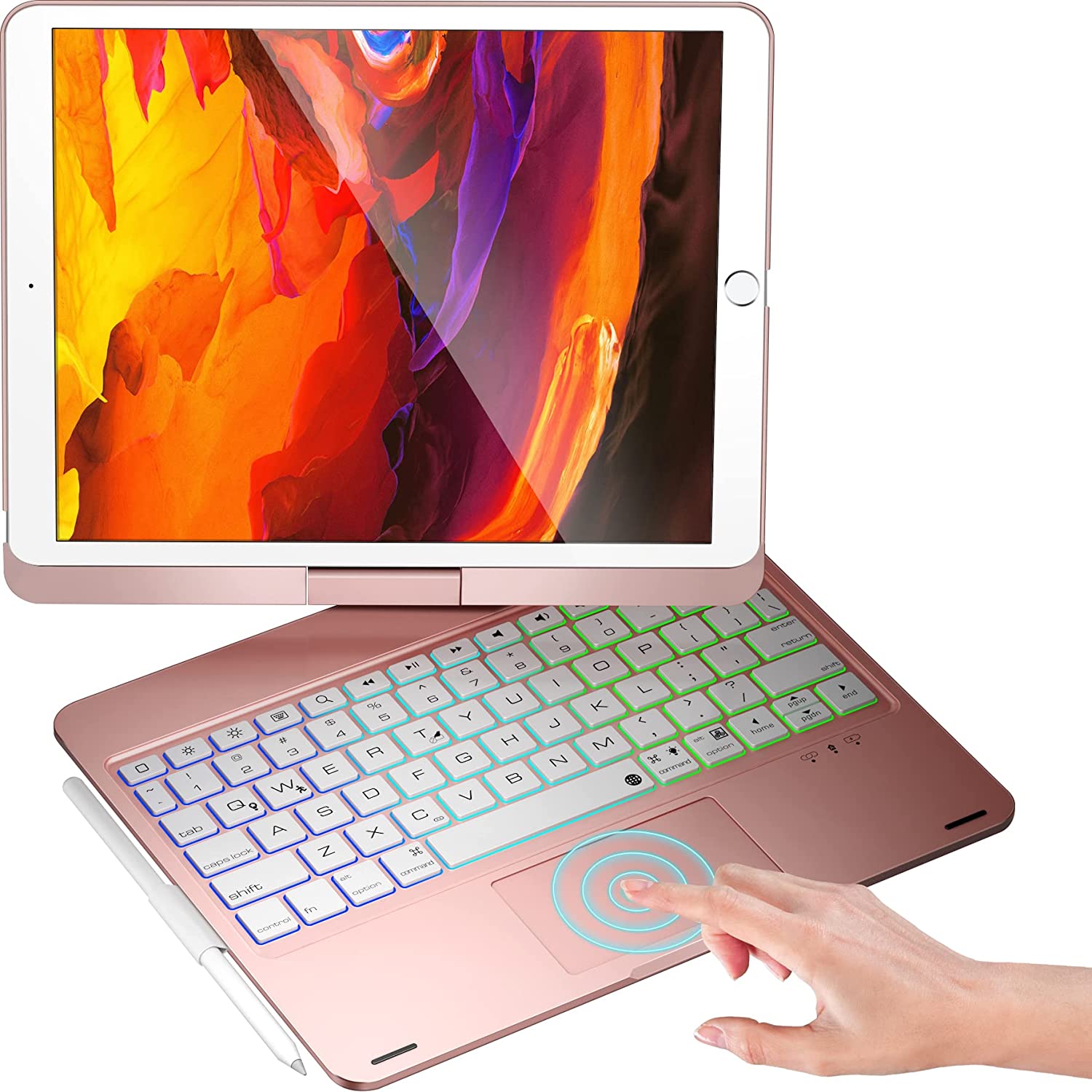 Bluetooth Touchpad Tastatur Fall für iPad Air 4 Backlit Fällen 360 ° Schutz Dünner Hintergrundbeleuchtung Abdeckung für iPad Air4 10,9 A2072: Rose Gold