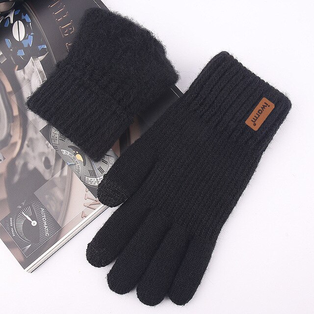 Touch Screen Gloves Men's Jacquard Plus Velvet Winter Thick Knitted Warm Woolen Gloves: A331C-12