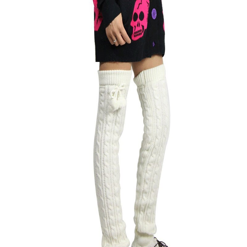 Beenwarmers Vrouwen Gebreide Haak Legging Warme Lange Knie-Voorraden Womens Eenvoudige Effen Kleur All-Wedstrijd Vrouwelijke Trendy casual: white