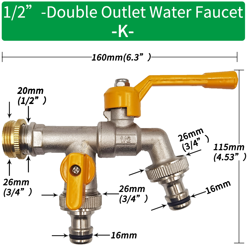 Adattatore per rubinetto per tubo da giardino 1/2 '' IBC Connettore per serbatoio dell'acqua Irrigazione a 2 gareggiare a 1 attraverso Giunto per rubinetto in ottone Raccordo di ricambio Valvola a sfera: giallo