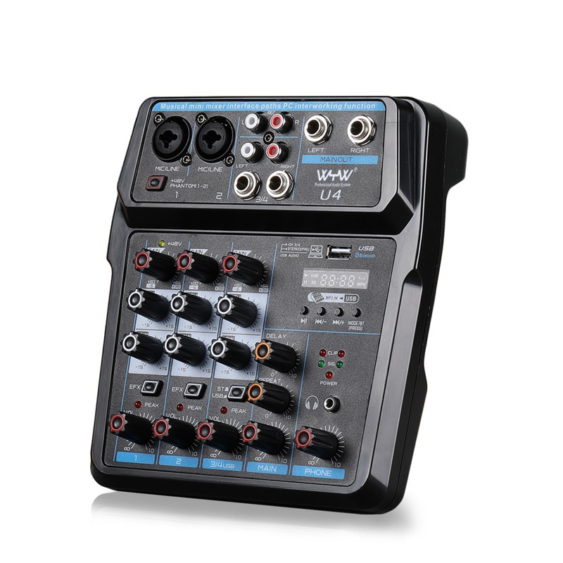 Cella city vierkanal-bluetooth-dj-mixer, audiomixer für live-aufnahmen, tragbarer multifunktions-mini-musikmixer für die audioproduktion