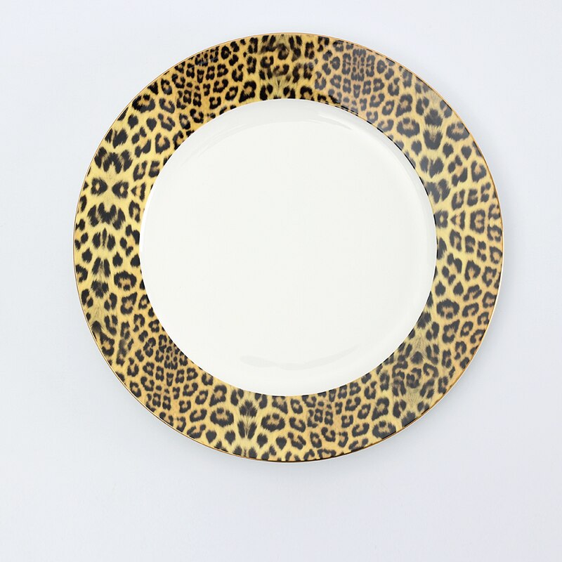 Porzellan Kaffee Tasse und Kaffee Tasse Erzähler einstellen Knochen China Geschirr Getränk Leopard drucken Luxus Steak Geschirr: Platte 10.5 Zoll