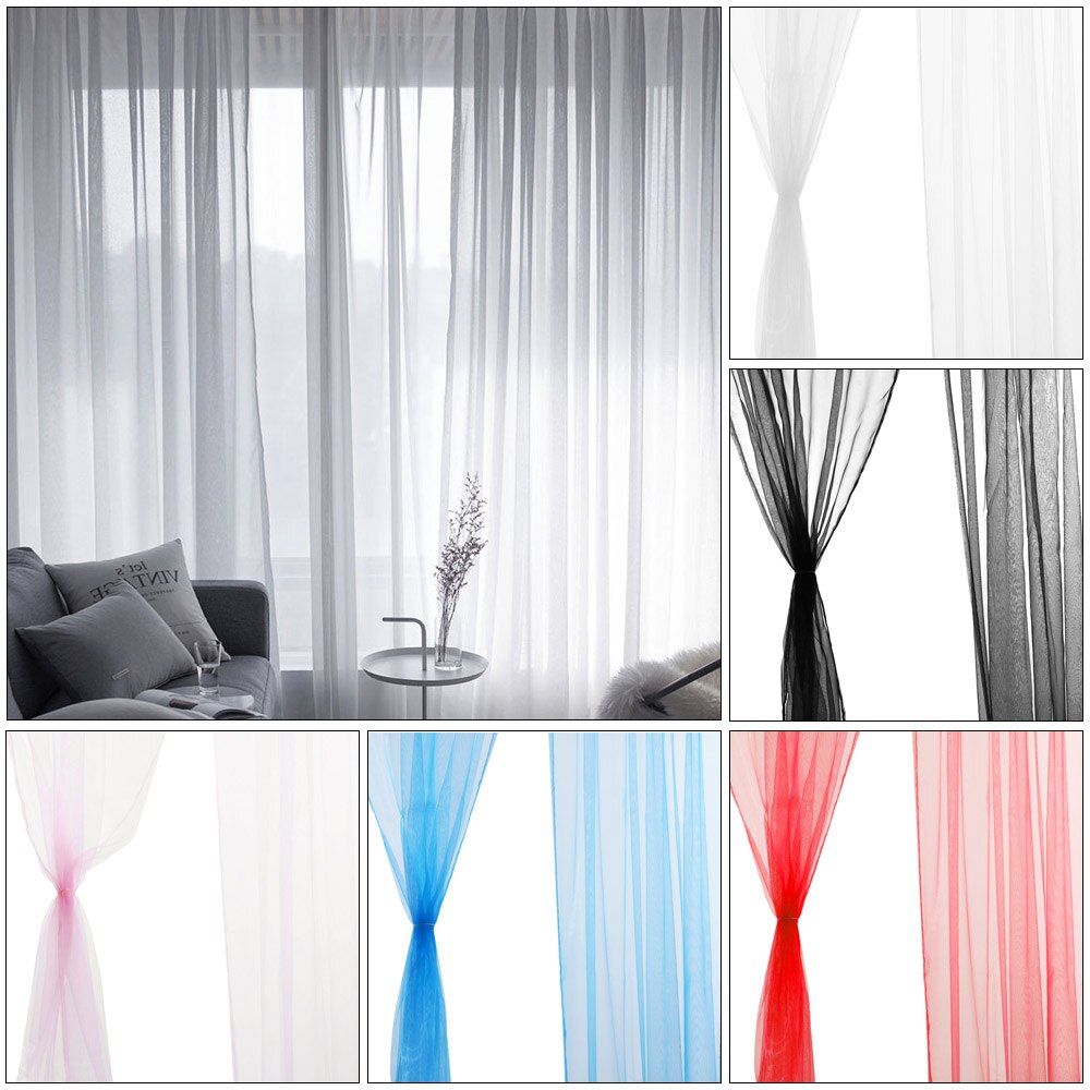 Pair (2 Panels) Of Tulle Curtains Solid Sheer Curtains Tulle Window Voile Net Curtains Window Screen Home Kitchen Living Room De