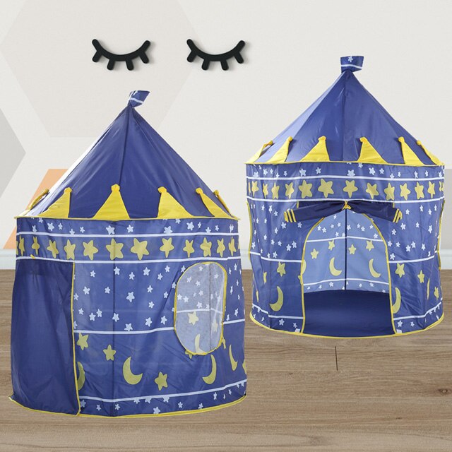 Portable Castle Kids Play Tent Indoor Outdoor Kids Toys Ball House Baby Play House Hut Foldable Waterproof Cloth Baby Game Tent: Blue Star Moon