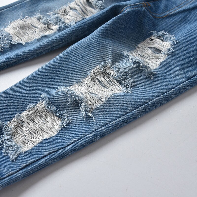 Top og top børn afslappet ripped jeans bukser børn drenge piger denim bukser med knækket løst hul til forår efterår
