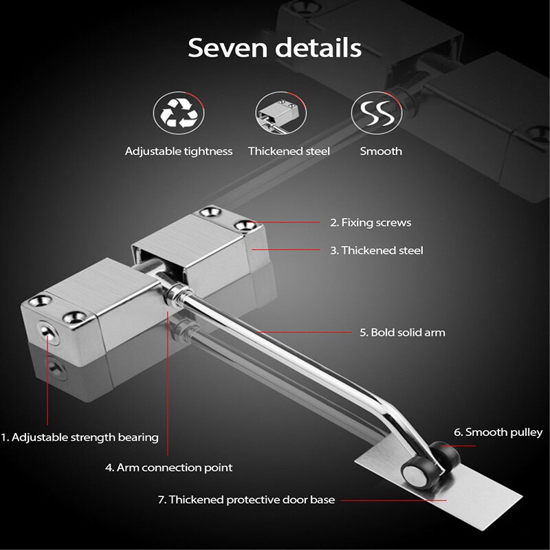 Stainless Steel Automatic Mounted Spring Door Closer Adjustable Surface Home Improvement Door Hardware Tools For Close The Door
