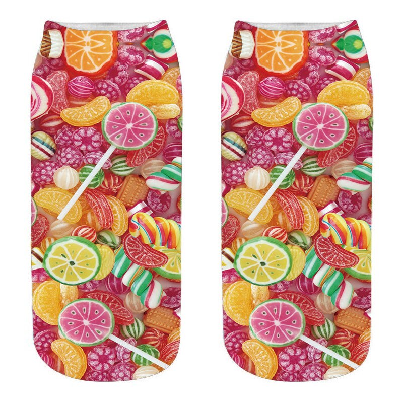 Calcetines de algodón con estampado 3D de comida para mujer, calcetín tobilleros de corte bajo, divertido, hamburguesa, patatas fritas, fruta, piruleta, Harajuku: Style5