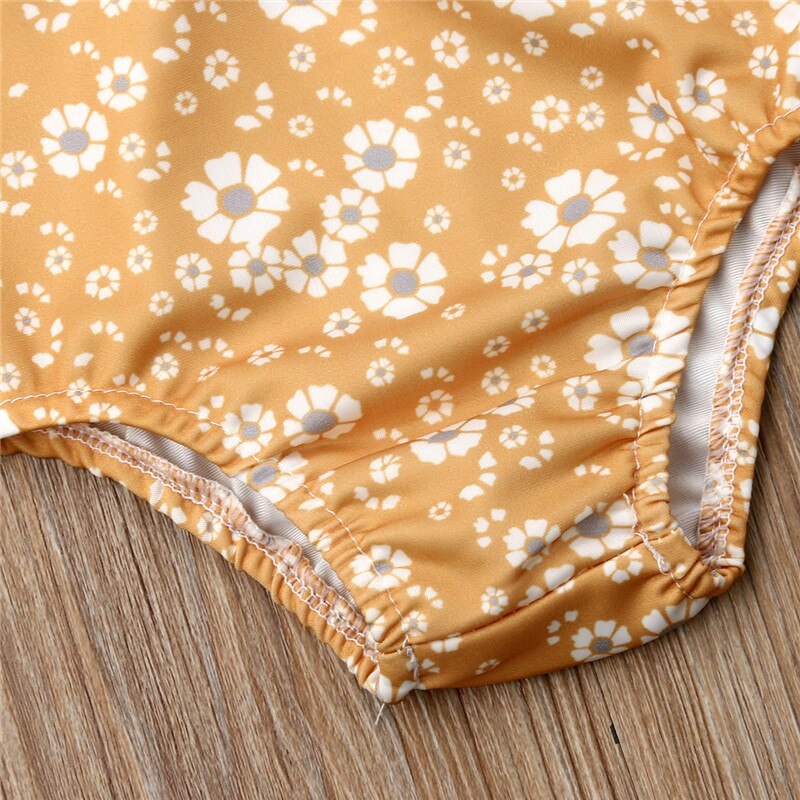 Summer Tankinis toddler kids Yellow little flowers Cute costume one piece bathing beachwear Ruffles 1-6T baby girl Swimsuit