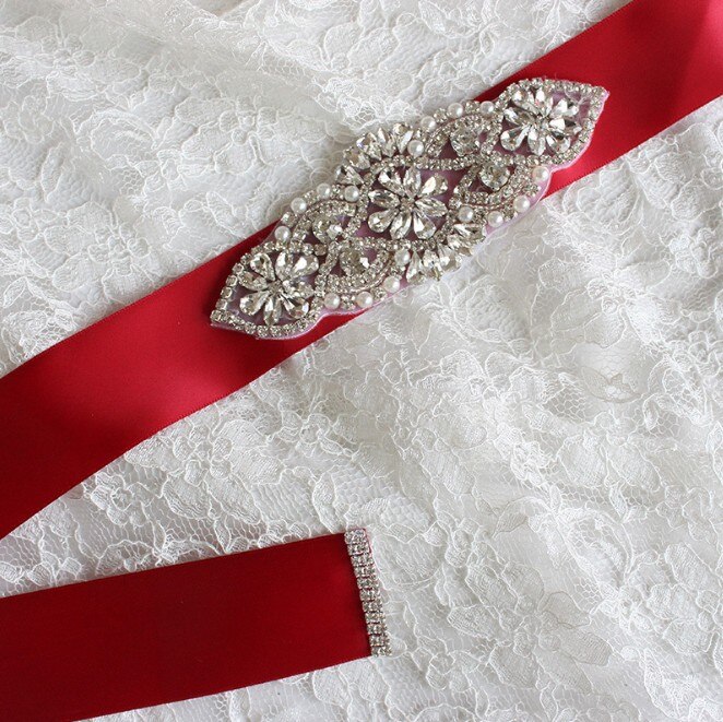 Brillant blanc Satin ceinture strass ceinture de mariée ceinture de mariage accessoire Applique pour soirée robes de bal décoration de mariage: Bourgogne
