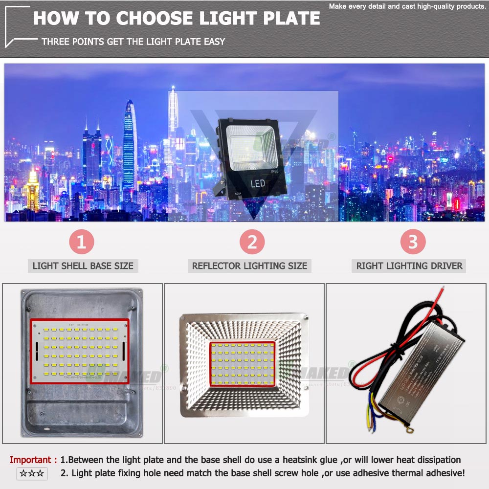 Placa de reflector LED PCB, reemplazo de 10W, 20W, 30W, 50W, 100W, 150W, SMD2835, disipador térmico de aluminio, Panel de fuente de iluminación para lámparas exteriores, 1 ud.