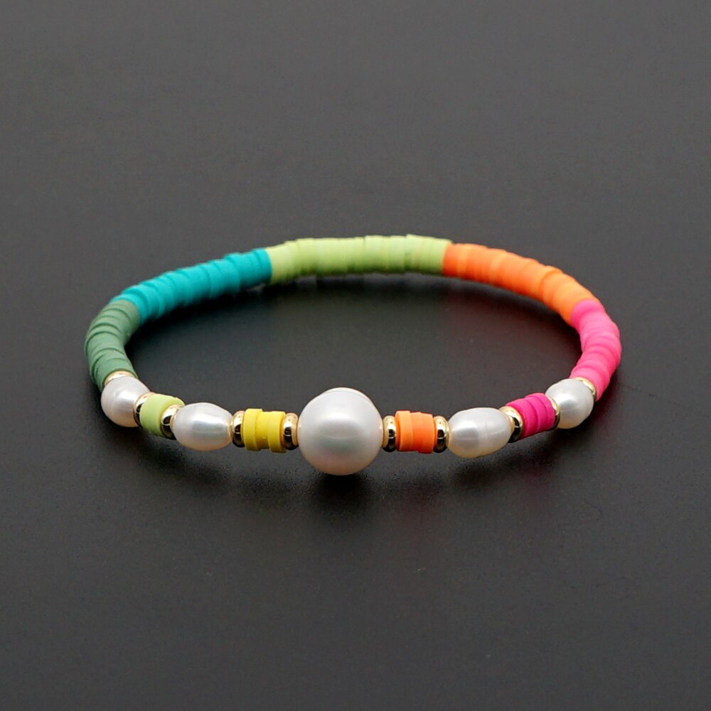 GO2BOHO Arcobaleno Donne Del Braccialetto 4 millimetri In Vinile Heishi Disco Bead Bracciali di Perle D'acqua Dolce 2020 Boho Gioielli Fatti A Mano Pulseras Mujer